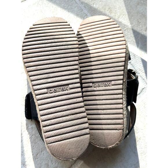 Aetrex Vania Black Leather Platform Wedge Sandal Arch Support Size 37 / US 7 - Picture 9 of 12